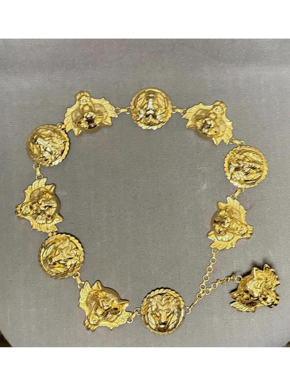 1980's Gold Lion + Panther Head Chain Belt Glam Gaudy-Gold 80's